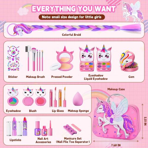Kids Makeup Kit for Girls - Girls Makeup Kit Toys, Real Washable Cosmetic Set with Storage Case, Kids Play Makeup Set for Christmas Birthday Gift 3 4 5 6 8 10 11 12  Years Old, Pink