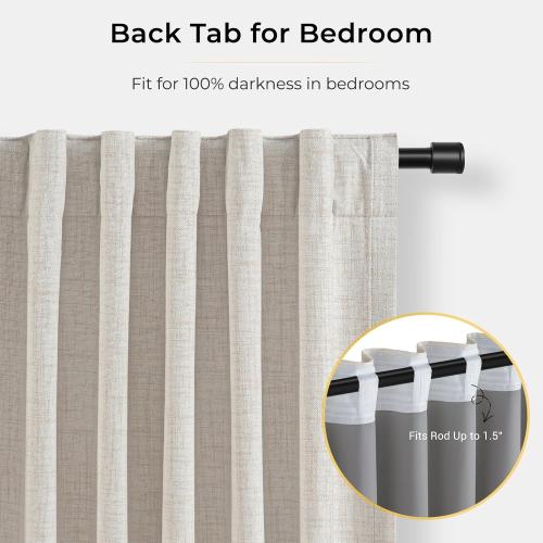 INOVADAY 100% Blackout Curtains for Bedroom, Black Out Curtains 96 Inch Long, Clip Rings Linen Blackout Drapes, Thermal Insulated Room Darkening for Living Room, 2 Panels - Beige,W50xL96