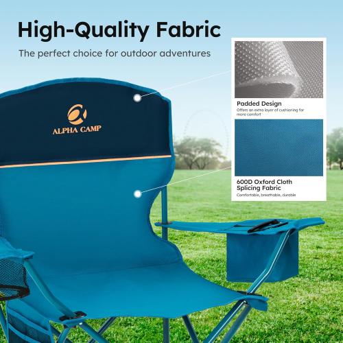 ALPHA CAMP Camping Chair 2 Pack Portable Chair with 3-Can Cooler Folding Chair with Side Pocket and Cup Holder, Collapsible for Camping, Tailgates, Beach, Fishing and Sports,2PC