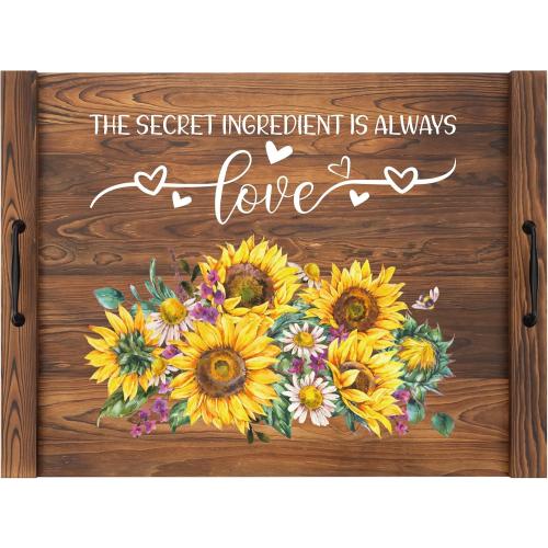 Noodle Board Stovetop Cover with Handles, Sunflower Kitchen Decor Wood Block Covers for Electric & Gas Stove, RV Stove Burner and Sink, Farmhouse Decorative Wooden Tray for Kitchen