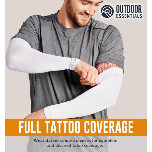 White and Black OutdoorEssentials UV Sun Protection Arm Sleeves - Compression Arm Sleeve, UV Arm Sleeves Men, Women - Golf Cooling Sleeves