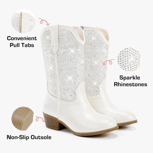 Motasha.....Size 12 ...Sparkly Girls Cowgirl Cowboy Boots Little Kids Dress Boot Pointed Toes Low Heel Mid Calf Zipper Party Birthday Toddler to Big Kid