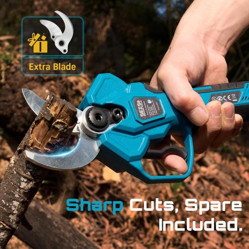 SEESII Electric Pruning Shears Cordless: Up to 1.6 Cutting Diameter Power Pruner - 2 Pcs 4.0Ah Batteries, Brushless Motor, Extra SK5 Blade, 4 Modes Adjustable Branch Cutter for Tree Flower Trimming