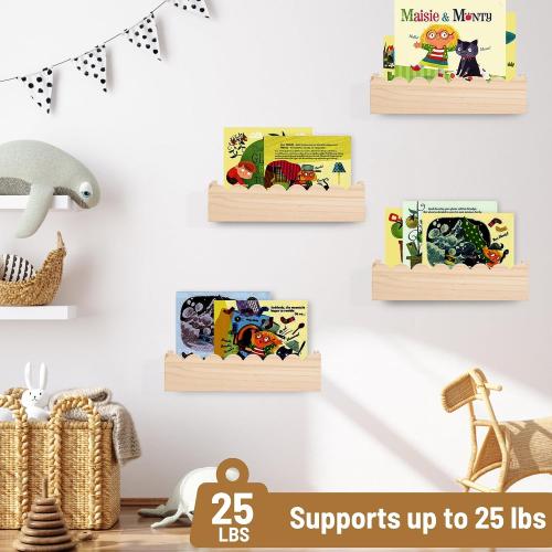 Wood Floating Shelves for Wall ,Nursery Bookshelf,Kids Book Shelf ,Baby Toys Storage Decor Organizer Wall Mounted for Living Room Bedroom,Wavy Edge,Preassembled,2 Pack,Scalloped Pine(Natural Wood)