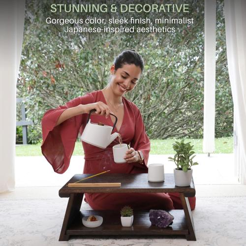 ENSO SENSORY Uji Meditation Table - Premium Japanese Altar Table & Shrine Stand - Tatami Chabudai Puja Folding Table - Low Tea Table for Sitting on The Floor -Sleek Finish, Lightweight Paulownia Wood