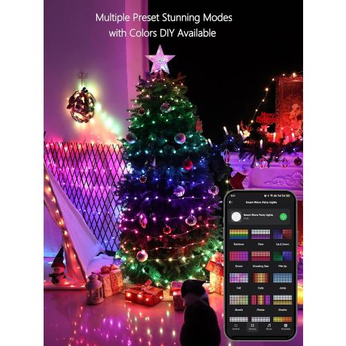 BrizLabs Smart Fairy String Lights, 66ft 200 LED WiFi Pink & White Valentine's Day Fairy Lights App Control, Dimmable Rainbow Christmas Lighting, Music Sync Xmas Lighting Work with Alexa & Google Home