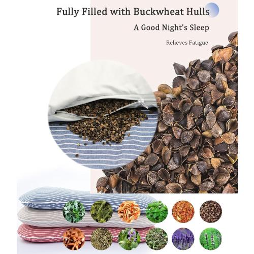 Buckwheat Neck Pillow for Sleeping, Firm Buckwheat Hulls Filling Bone Pillow, Comfortable Neck Support for Neck Pain Relief, Cervical Roll Pillow for Back Sleeping, Blue 19X7