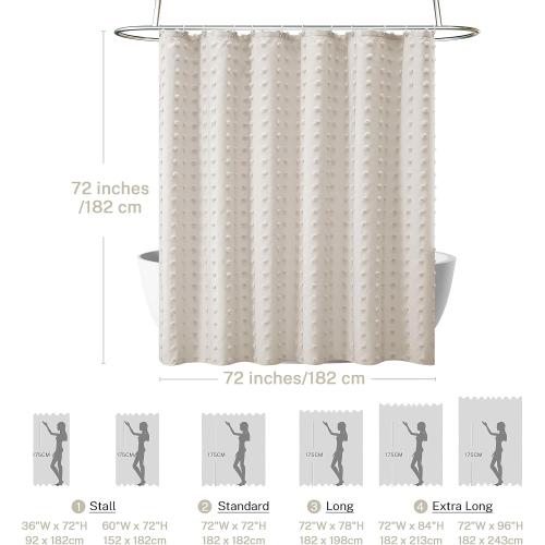 Size 72x72 Color White Boho Farmhouse Beige Shower Curtain, 72 x 72 Tufted Pleat Floral Puffs Textured Modern Farmhouse Minimalist Shower Curtain Set with Hooks for Bathroom