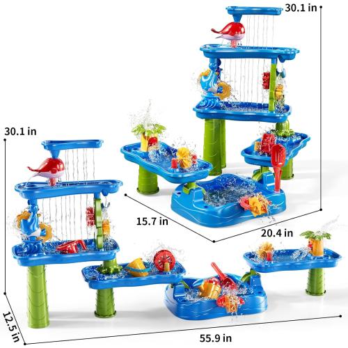 Water Table for Kids 3 4 5 6 7 Years Old, 3-Tier 4 Areas Water Table Activity Sensory Outside Toys for Toddlers 3-5, Beach Backyard Outdoor Play Table Gift for Boys Girls