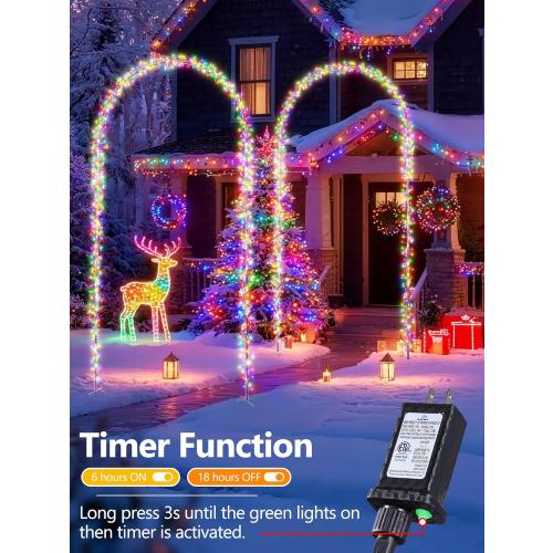 Flacchi Christmas Decoration Outdoor Arch Lights - 9.5FT 460LED Waterproof String Lights with Timer, 8 Modes for Holiday Party,Wedding, Garden, Patio (Multicolor)