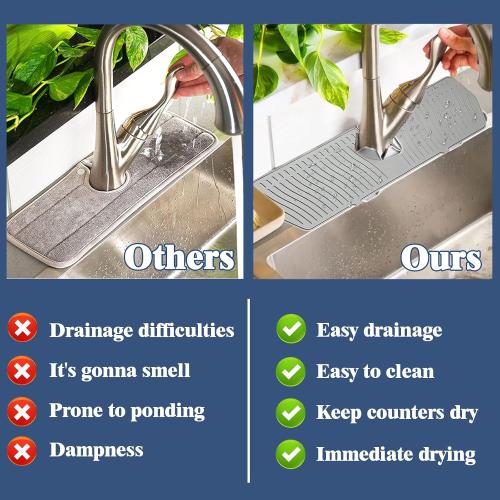 Kitchen Sink Splash Guard, 24in Silicone Faucet Mat Splash Catcher, Handle Drip Catcher Tray, Multipurpose for Kitchen Dish Drying Mats Sponge Holder and Bathroom Countertop Protect 2pk