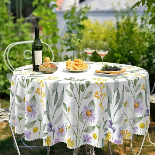 Eikione Round Tablecloths 70Inch, Summer Flower Branches Table Cloth Cover