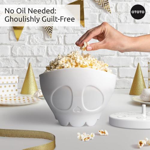 Color White OTOTO New Scary Poppings Microwave Popcorn Popper - Gothic Popcorn Microwave Popper, Silicone Microwave Popcorn, Collapsible Bowl Popcorn Bowls, Halloween Goth Accessories Goth Gifts (White)