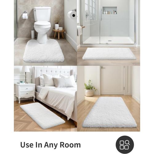 ILANGO White Christmas Bathroom Rugs 24 × 17 Non Slip & Super Absorbent Extra Thick Soft, Washable Bath Mat for Floor, Non Shedding Microfiber Plush Shaggy Bath Rug for Bathtub Shower Room Sink