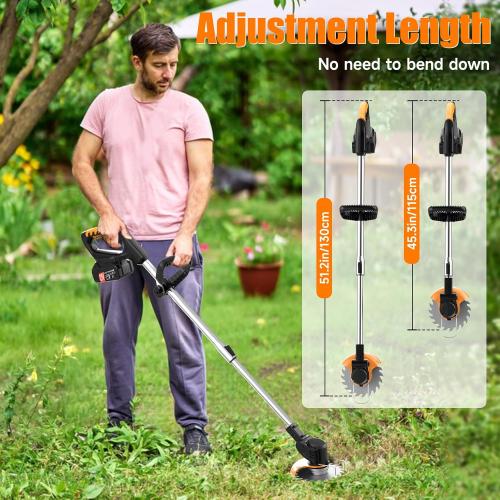 Electric Weed Wacker Cordless stringless,Grass Trimmer,with 2 Batteries, 1 Charger, 3Types Blades, Weed Wacker Eater Battery Powered Lightweight Battery Weed Trimmer for Yard and Garden