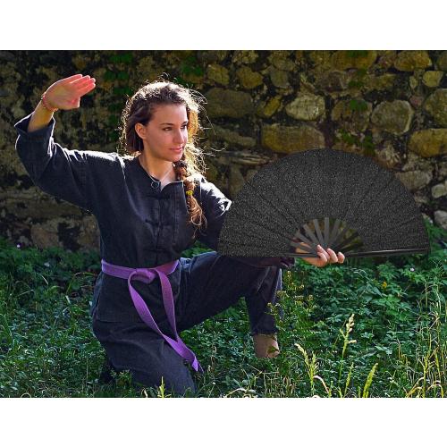 3PACK...Amajiji Rave Fans, Large Folding Hand Fan Popping Fan for Line Dancing, Big Clacking Fans Clap Fans Festival Fans Foldable for Boots On The Ground Dance,Music Festival, Party (Black)
