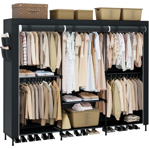 Size 81.5 Color Black Portable Closet, 81.5 Inch Extra Large Capacity Wardrobe Closet with Cover, Clothes Storage Organizer with Shelves and 5 Hanging Rods, Easy to Assembly, Black PCT136B01