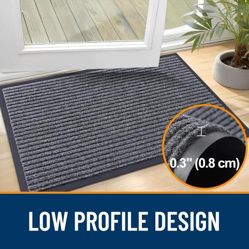 OLANLY Front Door Mat Indoor Outdoor Entrance, Waterproof Heavy Duty Doormat, Fade Resistant, Low Profile, Easy Clean Patio Porch Welcome Floor Mats for Entry, 47x32, Grey