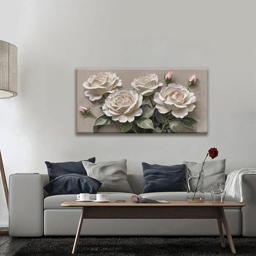 Canvas Art Wall Decor Modern Minimalist Home Wall Decor Flower Paintings White Wall Art Prints Pink White Floral Wall Art Pictures For Bedroom Kitchen Office Artwork 20×40