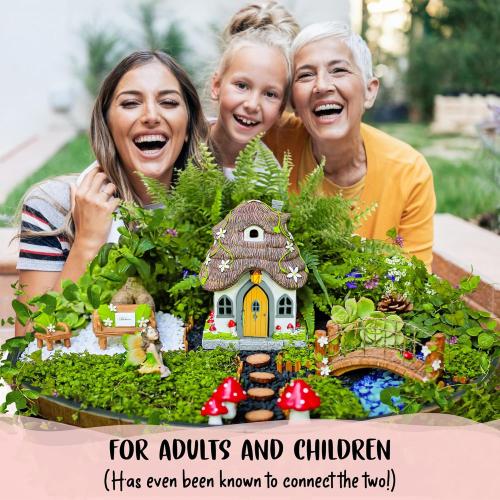 WILD PIXY Fairy Garden Kit - 13 Piece Glow in The Dark Fairy Garden Accessories, 7.1 Outdoor Fairy House with Opening Door and Solar LED Light, Garden Door for Trees, Stones, Indoor/Outdoor Décor