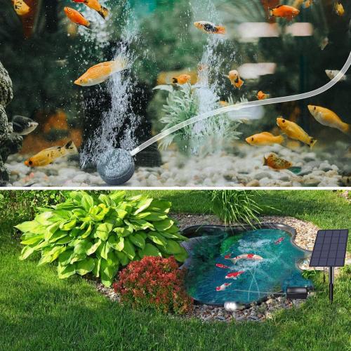 Irishom Solar Pond Oxygenator, Aquarium Oxygen Aerator Air Pump Fishing Aerator with Pipe Air Bubble Stones for Garden Fish Tank Outdoor Pool Pond