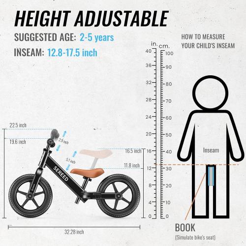 Black SEREED Toddler Balance Bike 2 Year Old, No Pedal Kids Bicycle Toys for 2-5 Years Old, Tool-Free Adjustment, Customize Plate with Stickers, Gift for 2-3 Boys Girls (Black)