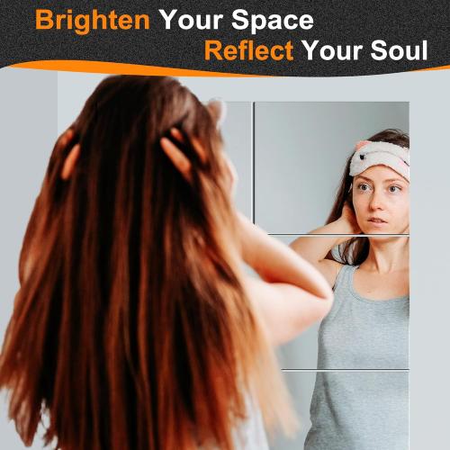 Delma Frameless Mirror Tiles 14x12x8 Pcs Wall Mounted, Shatter Resistant Full Length Tempered Glass Panels for Home Gym Bathroom Bedroom & Living Room Decor