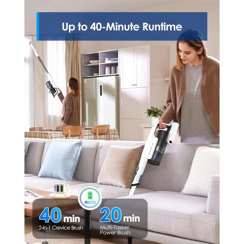 Tineco A20 Cordless Stick Vacuum Cleaner, Powerful Suction, 3 Modes for Multi-Level Messes, 1L Larger Dustbin, Ergonomic Dual-Handle Design, Wall-Mount Dock, LED Headlight
