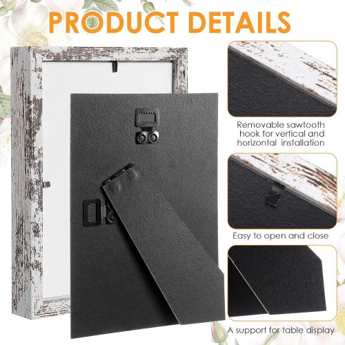 6 Pcs Wooden Picture Frame, Distressed White Frame Display Display Picture 5 x 4 with Mat or 8 x 6 Without Mat, Wood Rustic Photo Frames for Tabletop and Wall Mounting