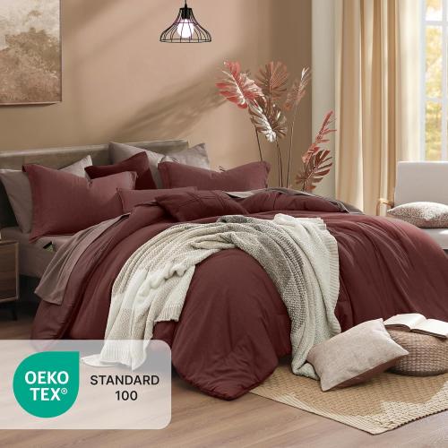 Monbix Queen Comforter Set - Cationic Dyeing Dark Red Bed in a Bag Queen Bedding Sets with Comforter, Sheets, Pillowcases. Reversible Bedding Comforter