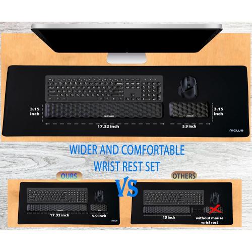 Ergonomic Keyboard Wrist pad Black with Memory Foam - Mouse Wrist Rest for Computer Keyboard, Waterproof, Nonslip. Arm Rest for Keyboard pad Reduce Wrist Fatigue. 2 Piece Pad with Travel Bag.