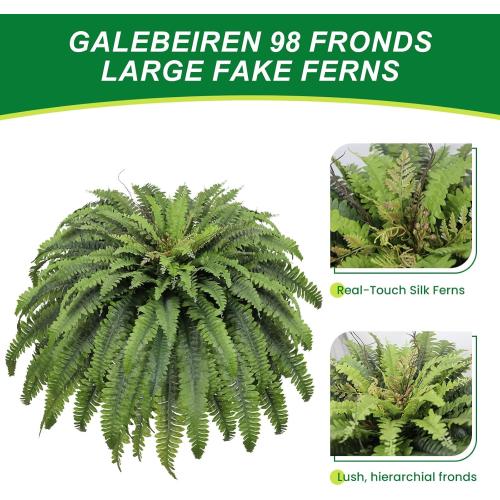 50 Fake Ferns Artificial Plants Large, 98 Fronds Artificial Ferns for Outdoors and Indoors, Suitable for Planter Garden Porch Office Decor