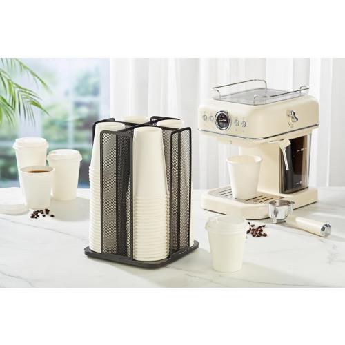 Annova Paper/Plastic Cup and Lid Holder Plastic Storage Organizer, 360°Rotating Coffee Mup Dispenser with 4 Compartments, Multifunctional Storage Rack for Home, Office, Bar, Coffee Shop (Black)
