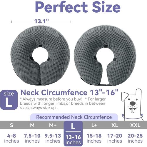 Loflaze Soft Inflatable Dog Cone Collar Alternative After Surgery - Dog Neck Donut E Collar for Large Medium Small Dogs Cats Post Surgery - Recovery Collar to Stop Licking - Grey, L