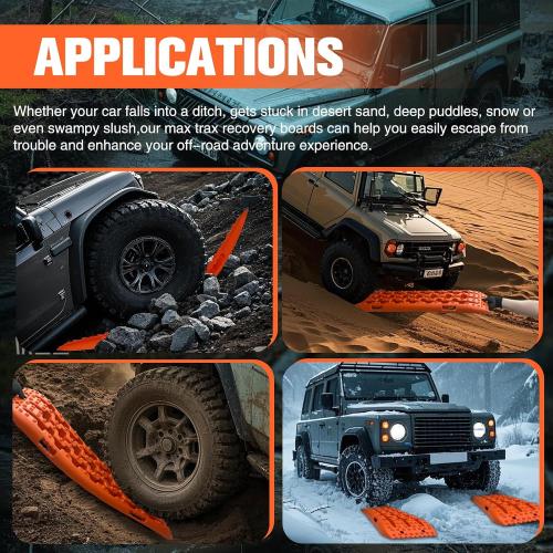 YATOINTO Off-Road Traction Boards, Recovery Boards for 4WD Mud,Sand,Snow,Rock Tracks.4X4 Pair Recovery Tracks Tire Traction Mats with 2 Straps&Storage Bag for RV Truck Jeep SUV,Orange
