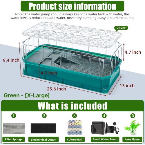 25.6×13×9.4'' Turtle Aquarium Turtle Tank with Filter-Rain Shower SPA Experience, Water Changes, and Ample Space for Activities-Suitable for Tortoises, Turtles, Hermit Crabs