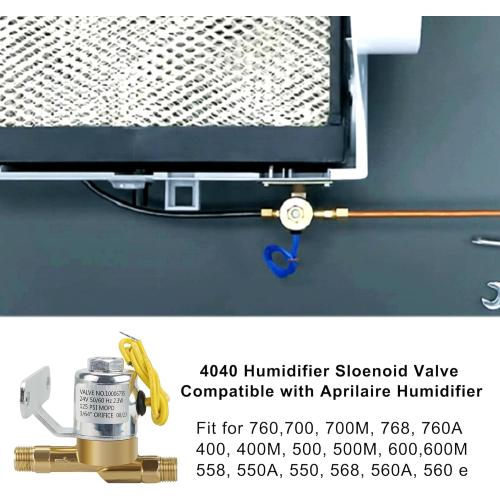 4040 Humidifier Solenoid Replacement Water Valve A2012-S118 for Aprilaire Whole House Model 400, 550, 558, 600M, 600, 700, 700M, 768, 760A Replaces B2035-S2 B2035-S5 B2035-S54-24V 2.3W 60 HZ, Yellow