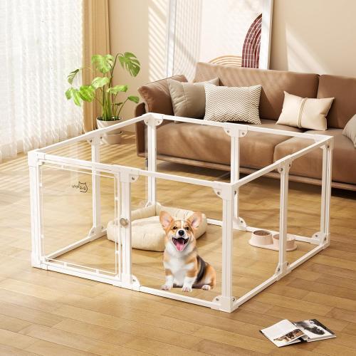 Clear Acrylic Metal Dog Playpen Indoor, Easy Assemble Transparent Puppy Playpen, Expandable & Durable Dog Fence for Puppies and Small Dogs (23.6 H, 8PCS)