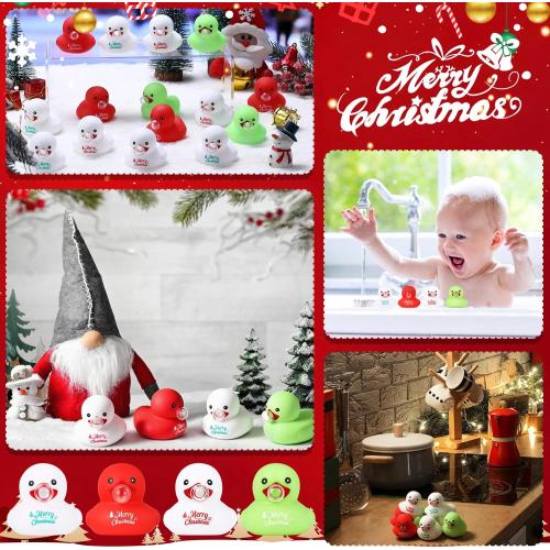 Junkin 100 Pcs Merry Christmas Rubber Ducks Bulk Mini Rubber Ducks Small Duck Bulk Xmas Gift for Halloweens Party Favors (Blow Bubbles Duck)