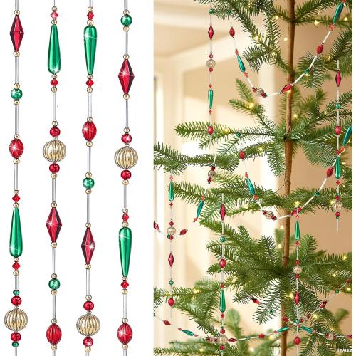 24 Feet Exquisite Christmas Tree Decor Acrylic Beads Xmas Tree Garland Multicolor Glitter Hanging Bead Decorations Garland for Trees Indoor Outdoor Home Decor Use(Christmas Classics)