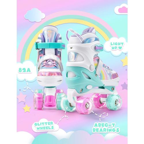 SULIFEEL Rainbow Unicorn 4 Size Adjustable Roller Skates for Girls Boys for Kids Ages 3-5 5-8 6-12 Children Skates Indoor Outdoor