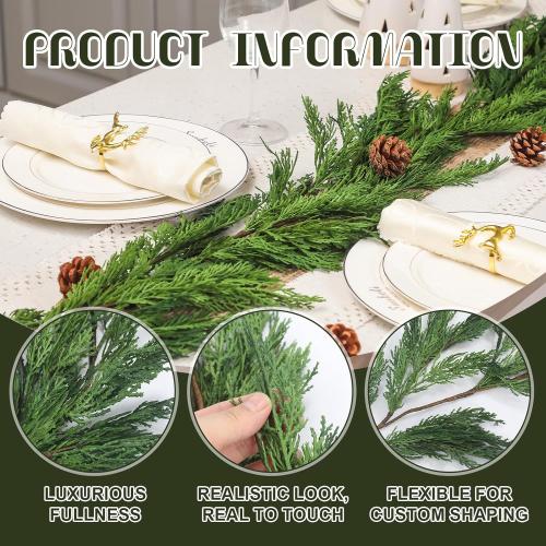 Jutom 2 PCS 6 ft Christmas Cedar Garland - Real Touch Cedar Needles Decorations Artificial Faux Holiday Greenery Garland for Seasonal Table, Mantel & Stair Decor
