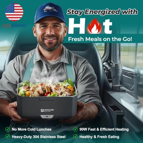 Annie & Mia Design Electric Lunch Box for Adults, 100w 3.5L 2-Layer Portable Food Warmer, Dual Mode 2.5L   1L Heated Lunch Box for Adults, Home/Car/Office/Truck Use, Lonchera Eléctrica Portátil