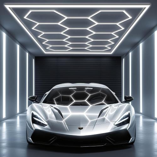 Hexagon Lights: Higher Brightness 900W, 96,200 LM, 6,500K Hexagon Garage Lights with Rectangle Frame, Hexagon LED Lights 14 Grid for Garage, Shopping Mall, Workshop