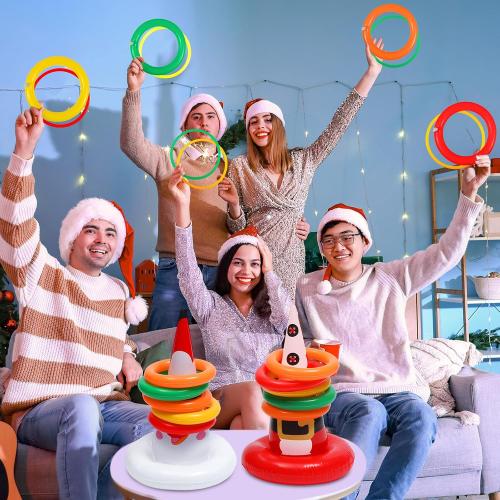 Christmas Ring Toss Games Set Inflatable Hat Ring Toss Game with Air Pump for Adults Family Party Indoor Outdoor Toys Gifts