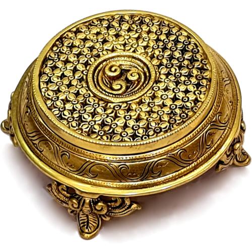 eSplanade Brass Decorative Round Pooja God Stool | Brass Chowki | Home Decor Sitting Table - 7 Inches