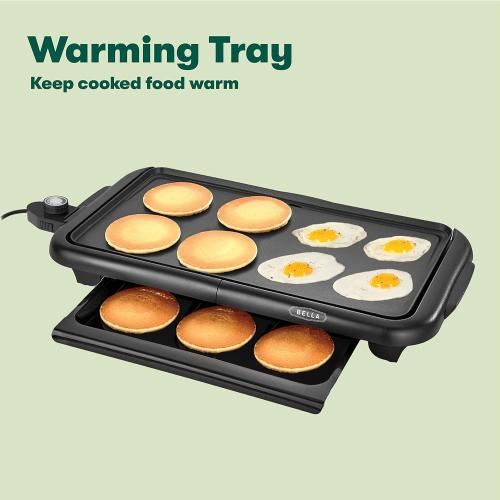 bella Electric Griddle with Warming Tray - Smokeless Indoor Grill, Nonstick Surface, Adjustable Temperature & Cool-touch Handles, 10 x 18, Copper/Black, PFOA & PTFE Free