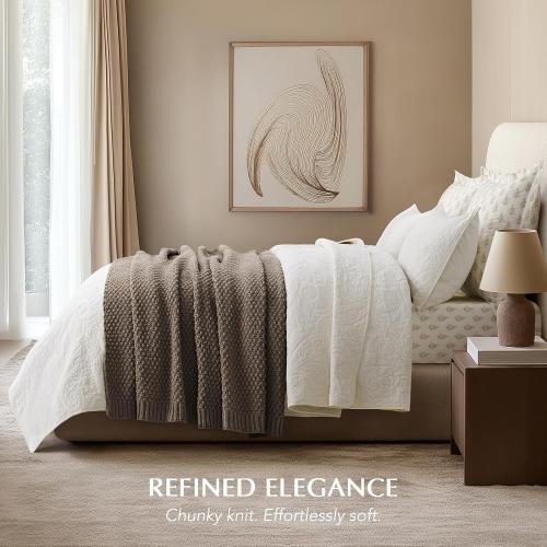 EVERGRACEHOME Chunky Chenille Knit Throw Blanket for Couch, Soft Luxurious Moss Stitch Blankets for Bed, Cozy Decorative Farmhouse Knitted Throws for Sofa, Mocha Brown, 60 x 80