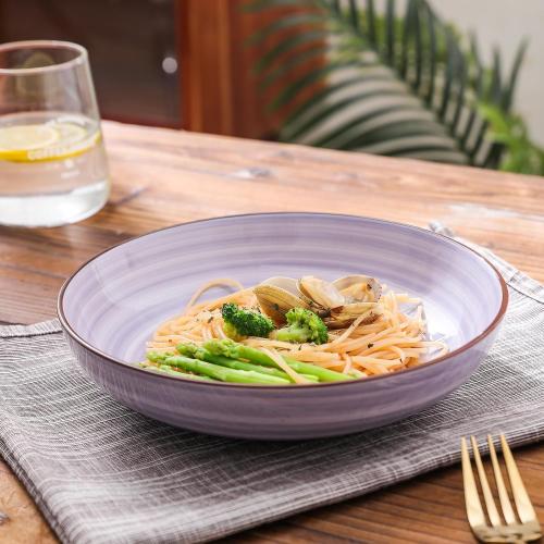 Selamica Ceramic 16-Pieces Dinnerware Set, Ceramic Dishes Set for 4, Kitchen Plates and Bowls Sets, Dinner Plates Set, Spray Black Dots, Gradient Color