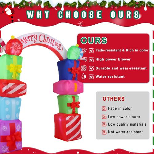 9FT Christmas Inflatables Decorations, Outdoor Gift Boxes Arch Giant Blow Up with Built-in LED Lights for Yard Garden Lawn Holiday Decor